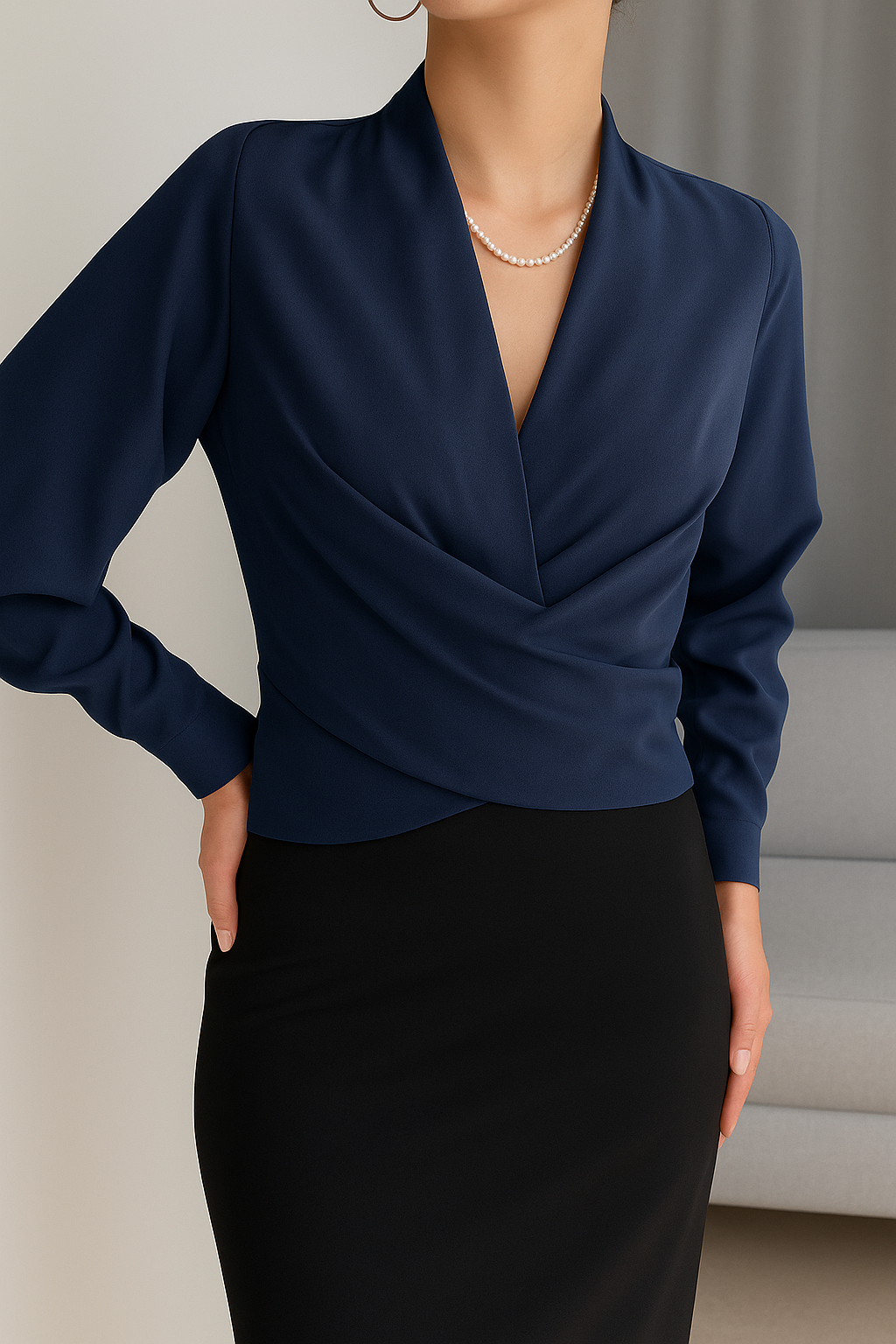 Freiya | Elegante Damen Bluse mit V-Ausschnitt & Langarm – Für Büro, Alltag & besondere Anlässe
