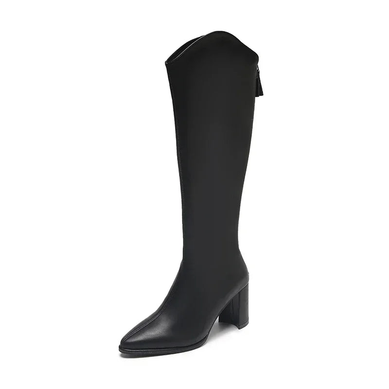 Tarynna | Damen Knee High Boots mit seitlichem Reißverschluss & Blockabsatz